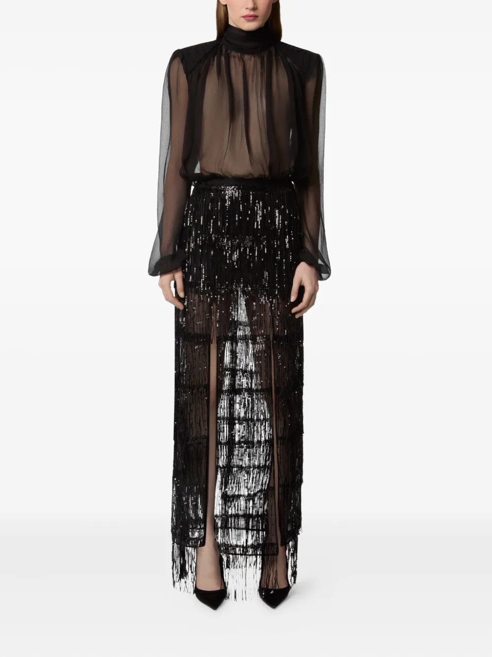 Nina Ricci Maxi-rok met pailletten en franje - Zwart