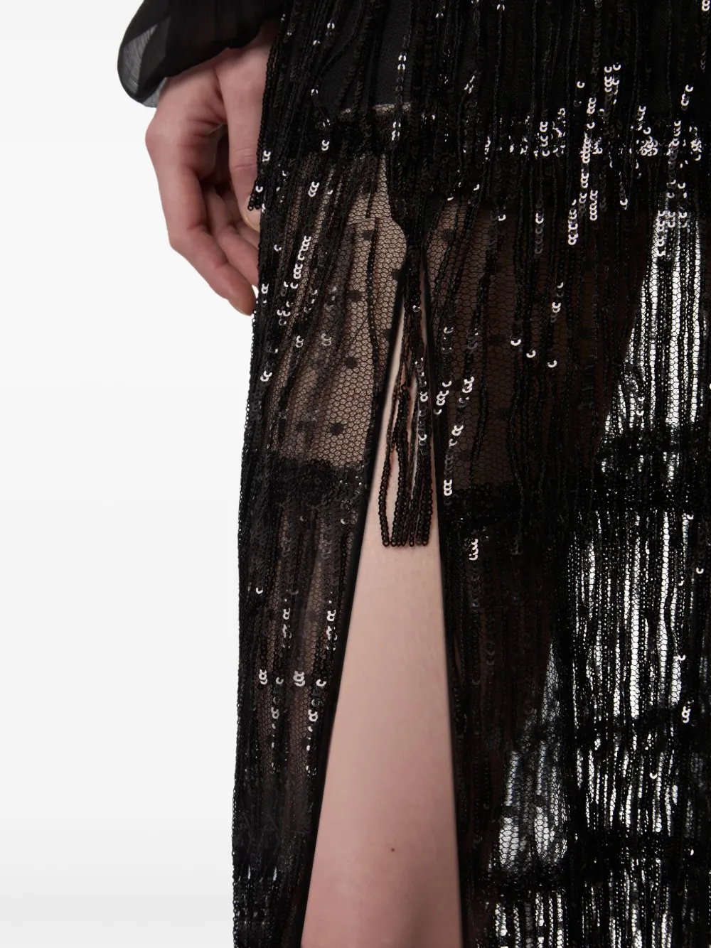 Nina Ricci Sequin-fringed Maxi Skirt In Black