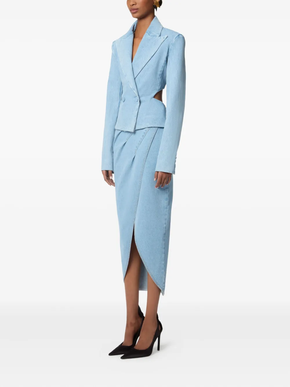 Nina Ricci draped denim midi skirt Blauw