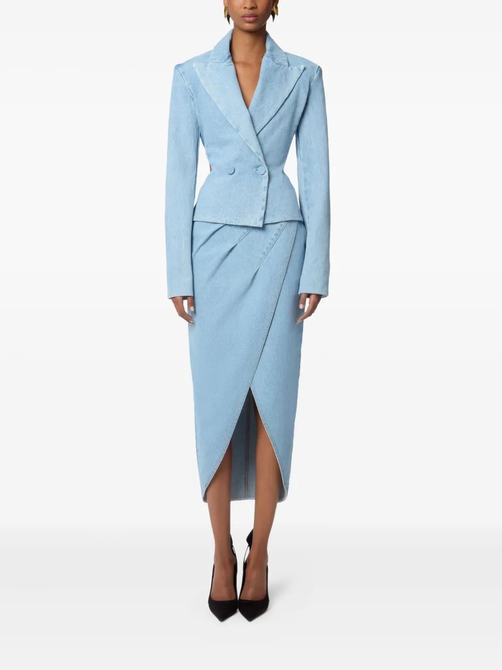 Nina Ricci draped denim midi skirt Blauw