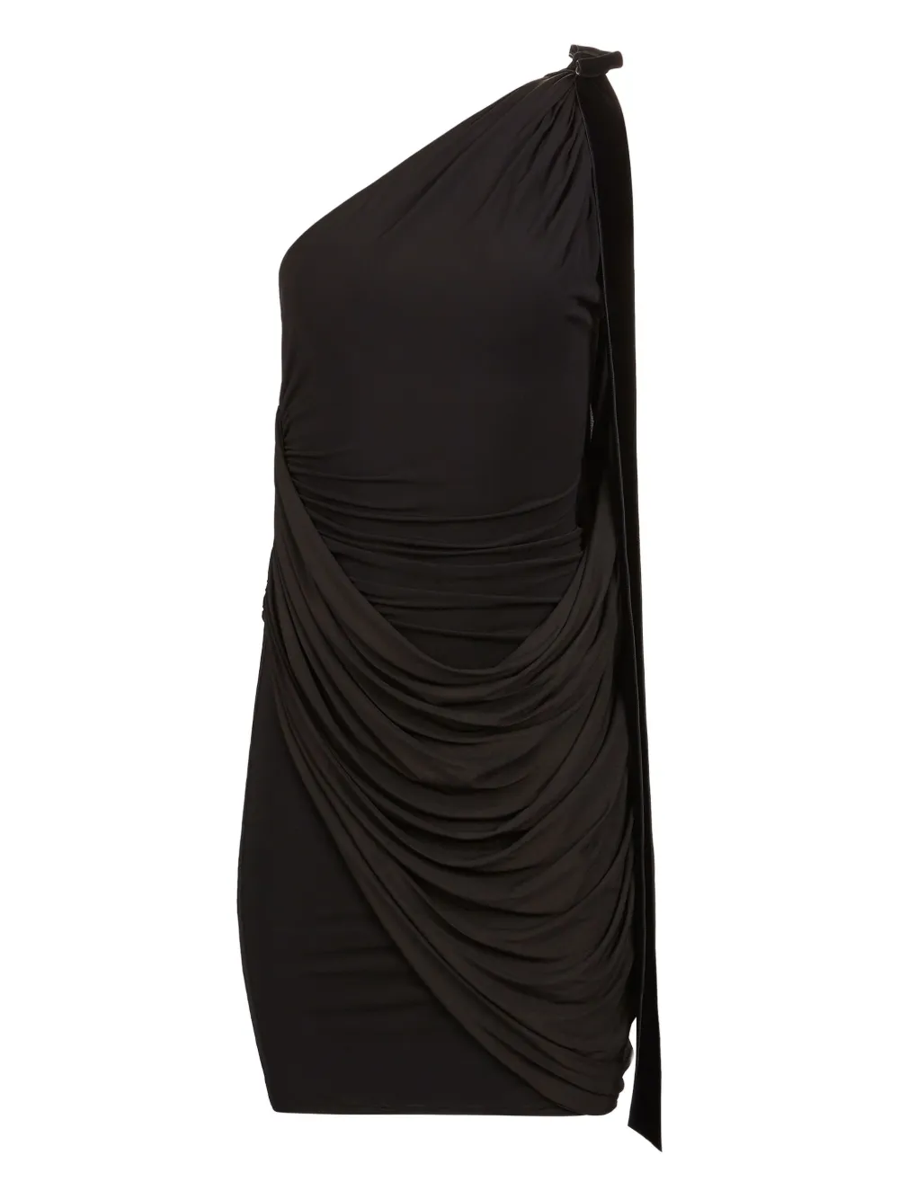 one-shoulder draped mini dress