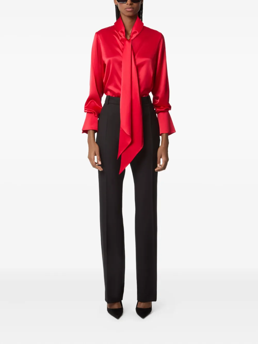 Nina Ricci Satijnen blouse met gestrikte hals - Rood