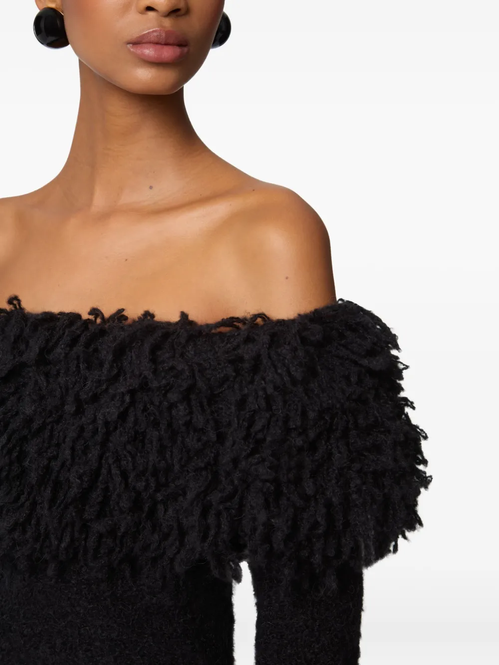 Nina Ricci off-shoulder fringe top Zwart