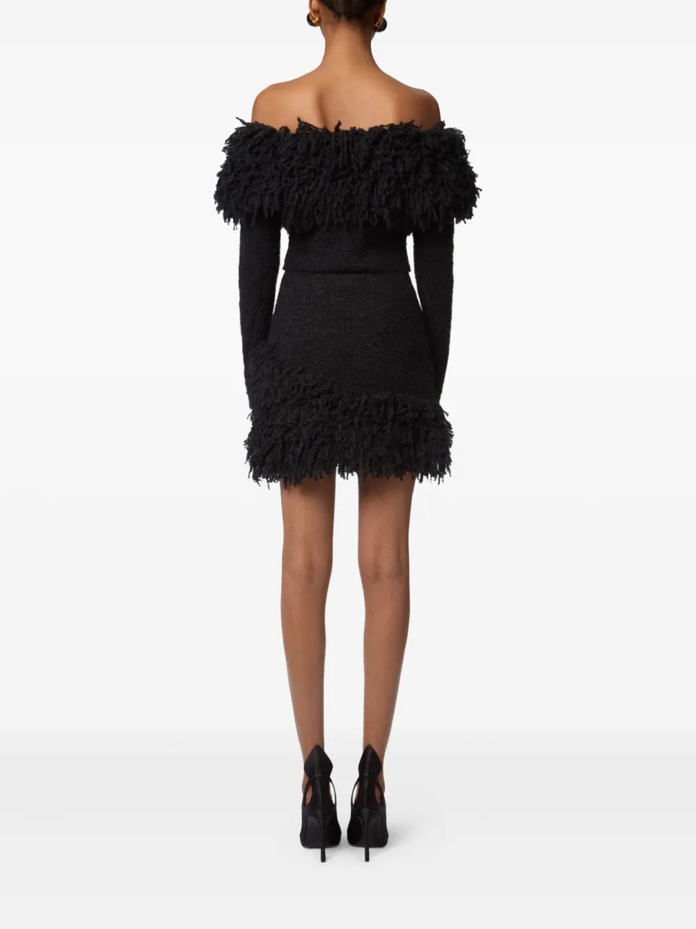 Nina Ricci off-shoulder fringe top Zwart