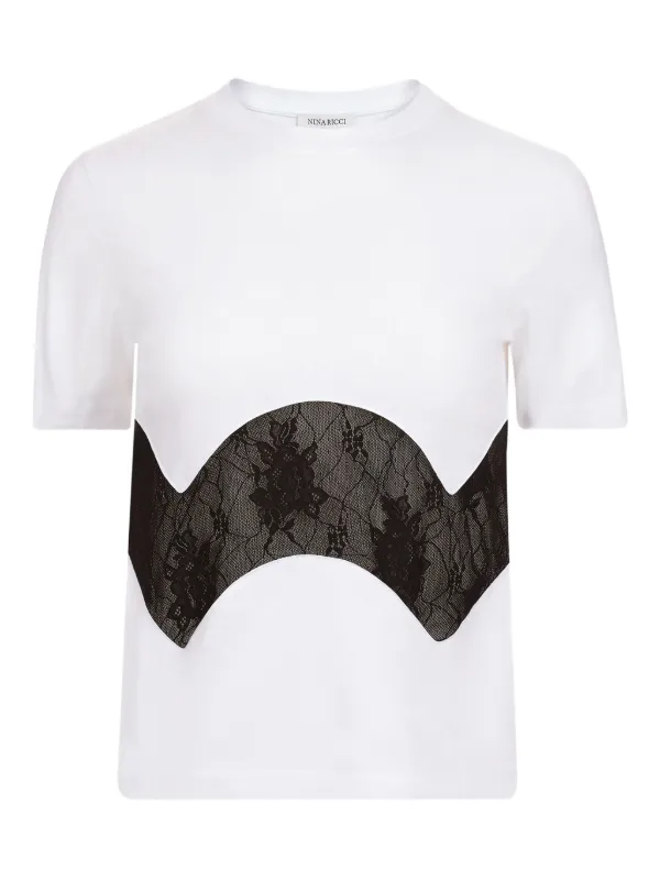 Nina Ricci Lace-insert Cotton T-shirt in White