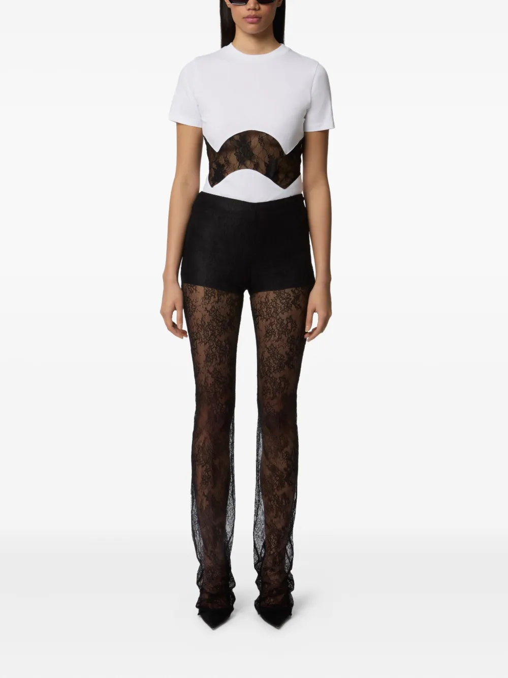 Nina Ricci lace-insert cotton T-shirt Wit