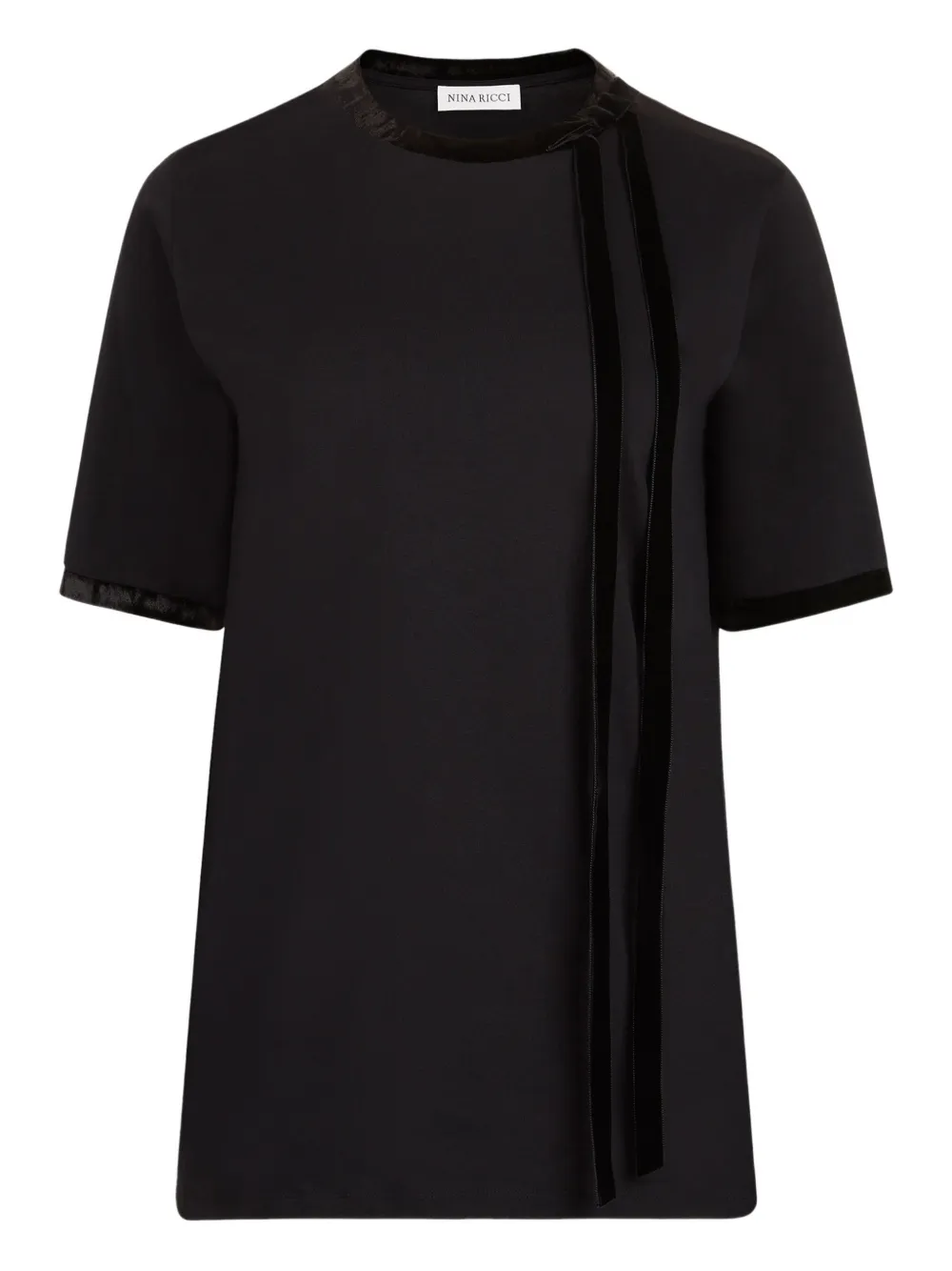 Nina Ricci Velvet-trimmed Short-sleeves Top In Black