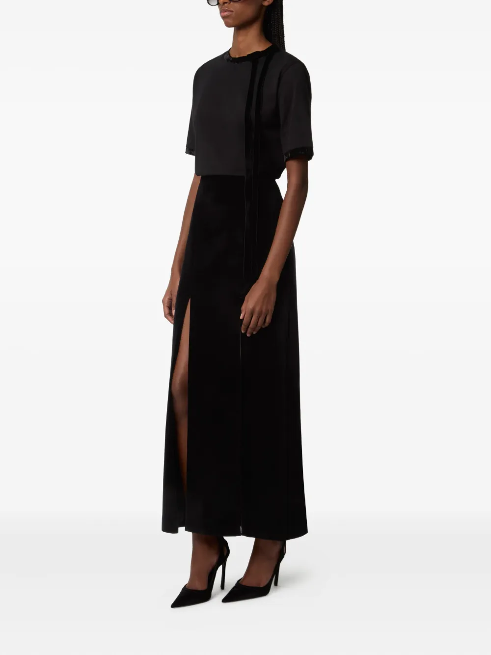Nina Ricci Velvet-trimmed Short-sleeves Top In Black