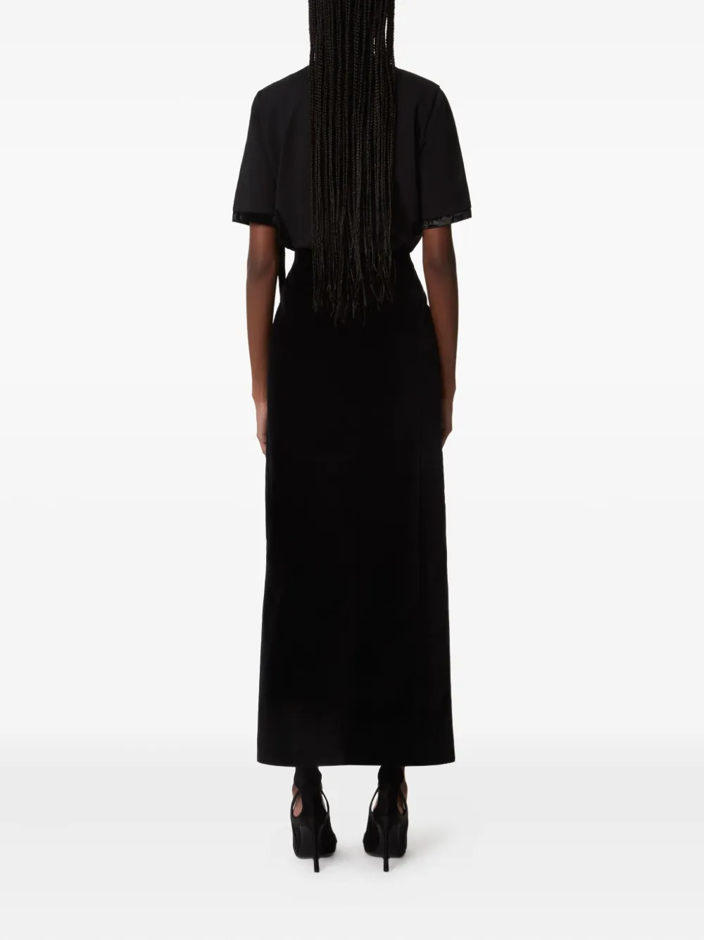 Nina Ricci Velvet-trimmed Short-sleeves Top In Black