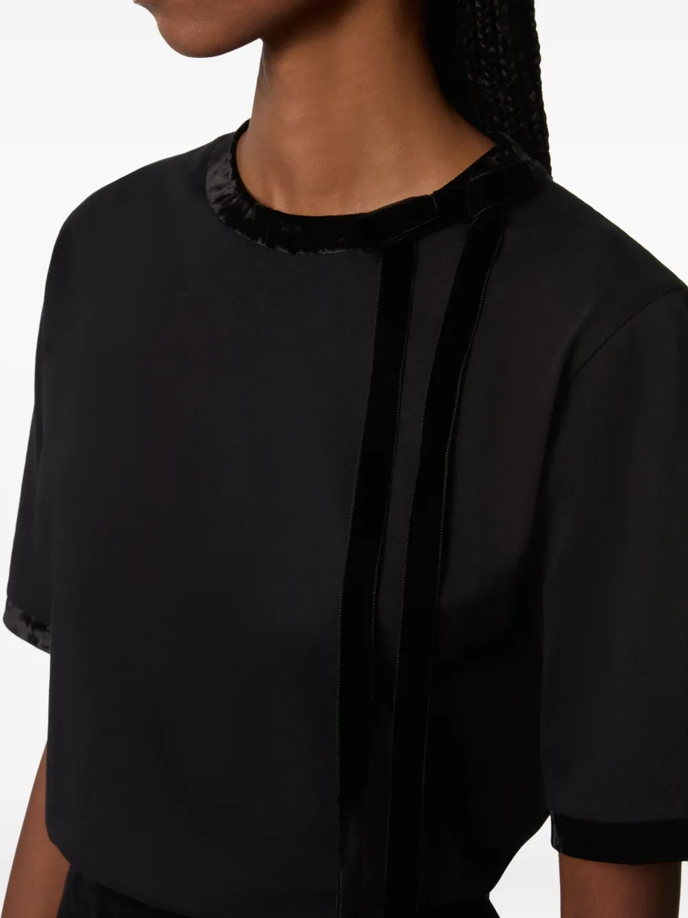 Nina Ricci Velvet-trimmed Short-sleeves Top In Black