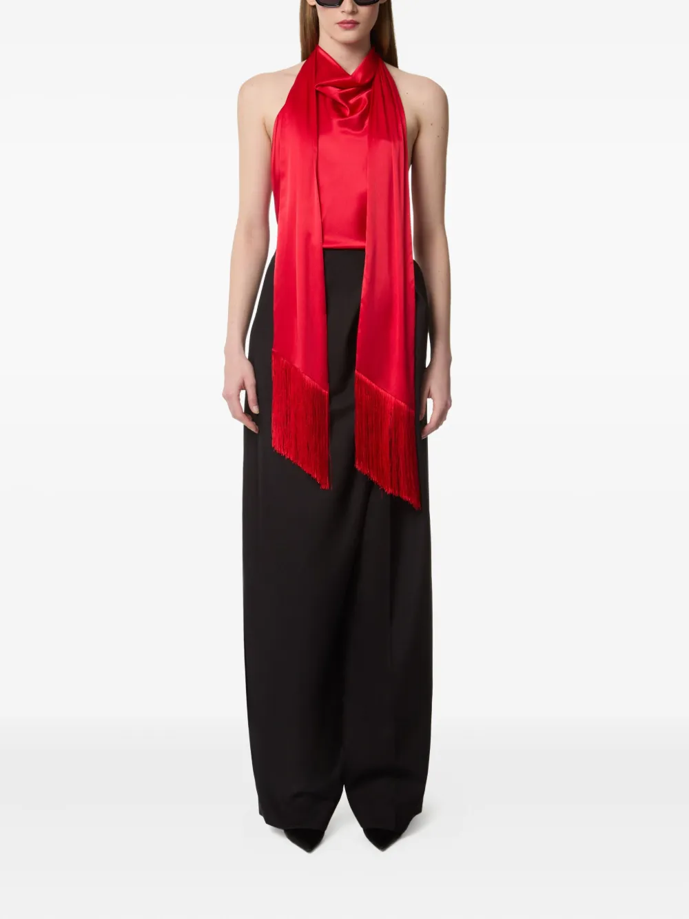 Nina Ricci halterneck fringe top Rood