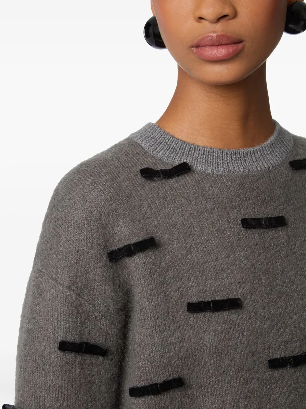 Nina Ricci Bow-embellished Mohair Sweater In Gray