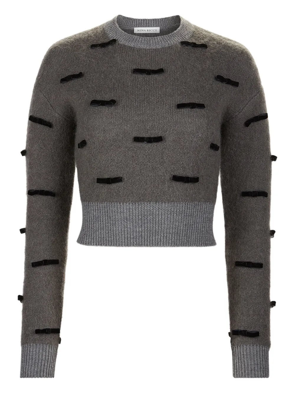 Nina Ricci Bow-embellished Mohair Sweater In Gray