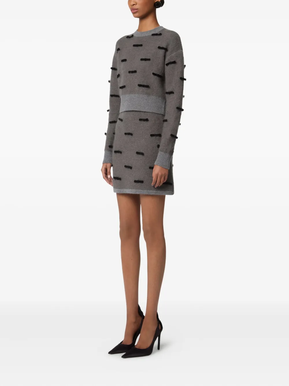 Nina Ricci Bow-embellished Mohair Sweater In Gray