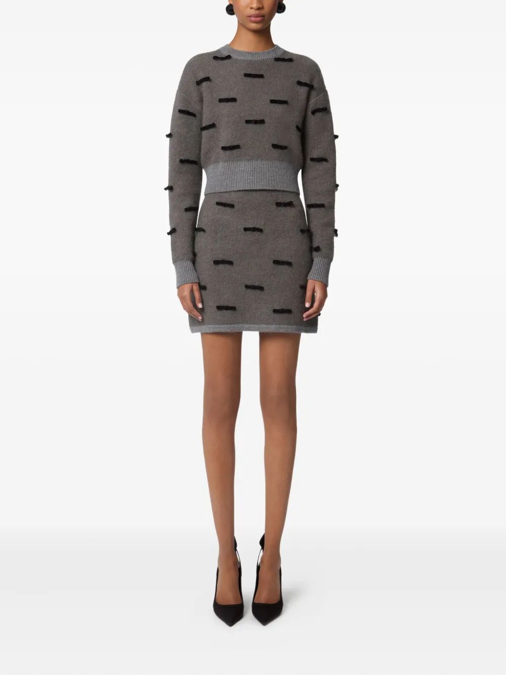 Nina Ricci Bow-embellished Mohair Sweater In Gray