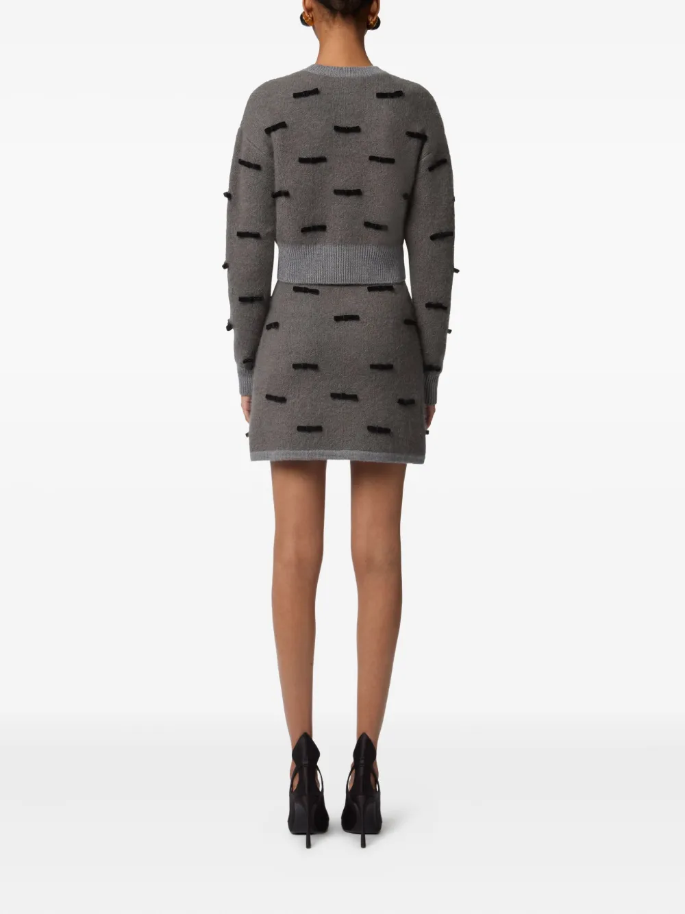 Nina Ricci Bow-embellished Mohair Sweater In Gray