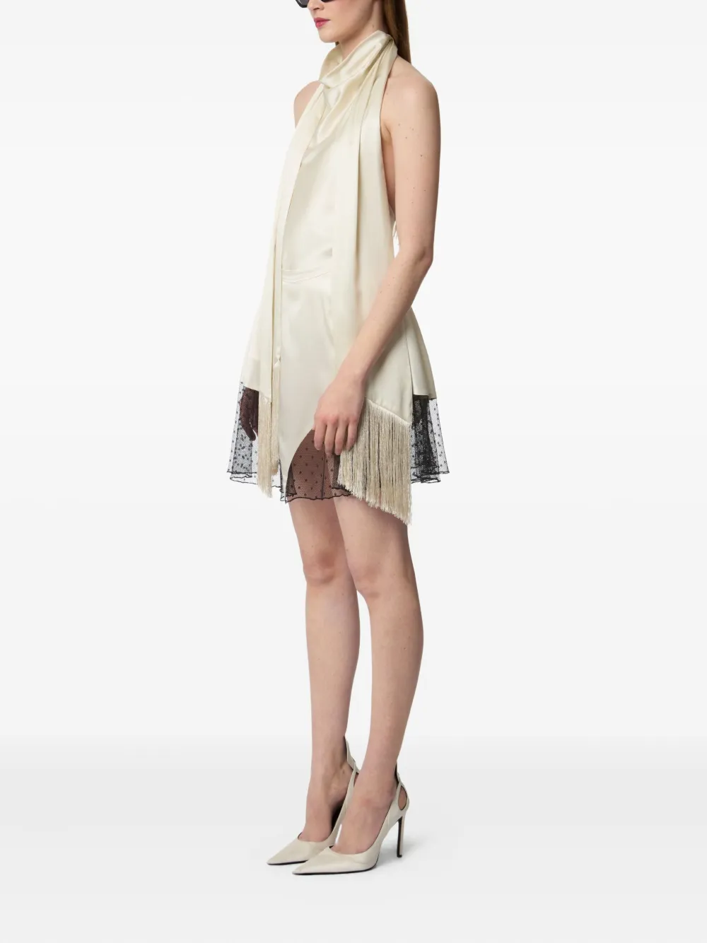 Nina Ricci Top met halternek en franje Beige