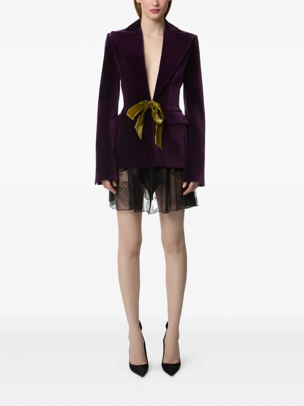 Nina Ricci Fluwelen blazer met strik Paars
