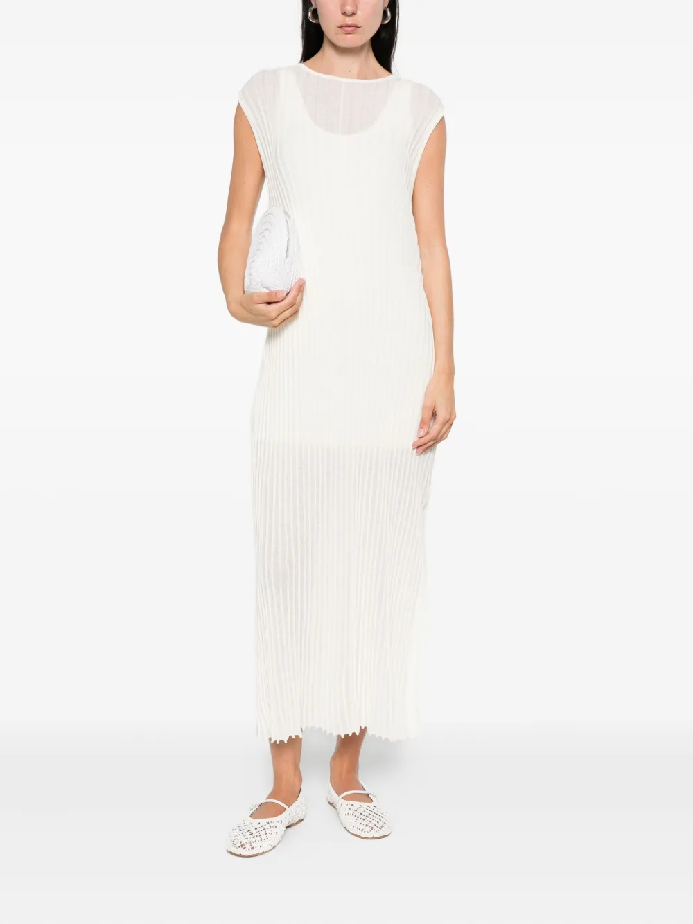 Loulou De Saison Ada Pleated Sleeveless Midi Dress In White