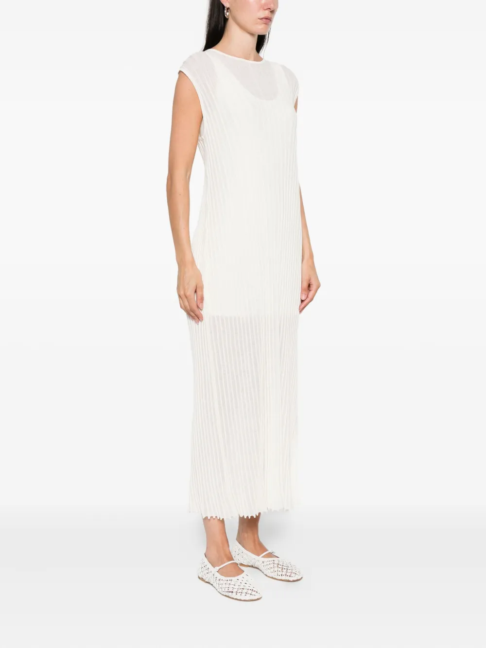 Loulou De Saison Ada Pleated Sleeveless Midi Dress In White