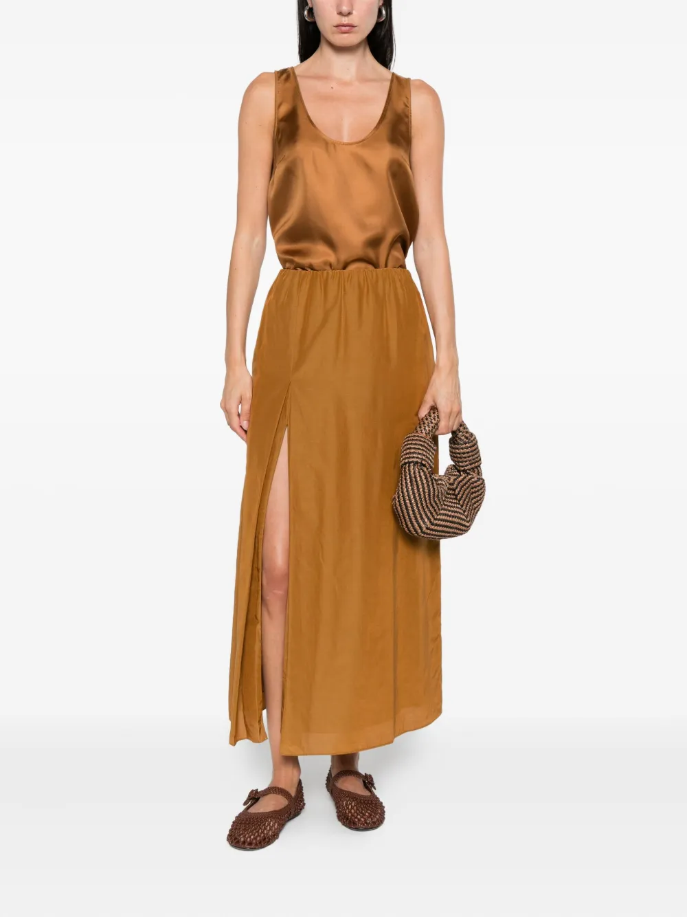 LouLou de Saison Carmen midi-rok met split Bruin
