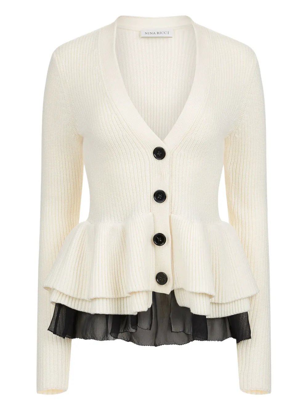 Nina Ricci Ruffled Wool Cardigan In White