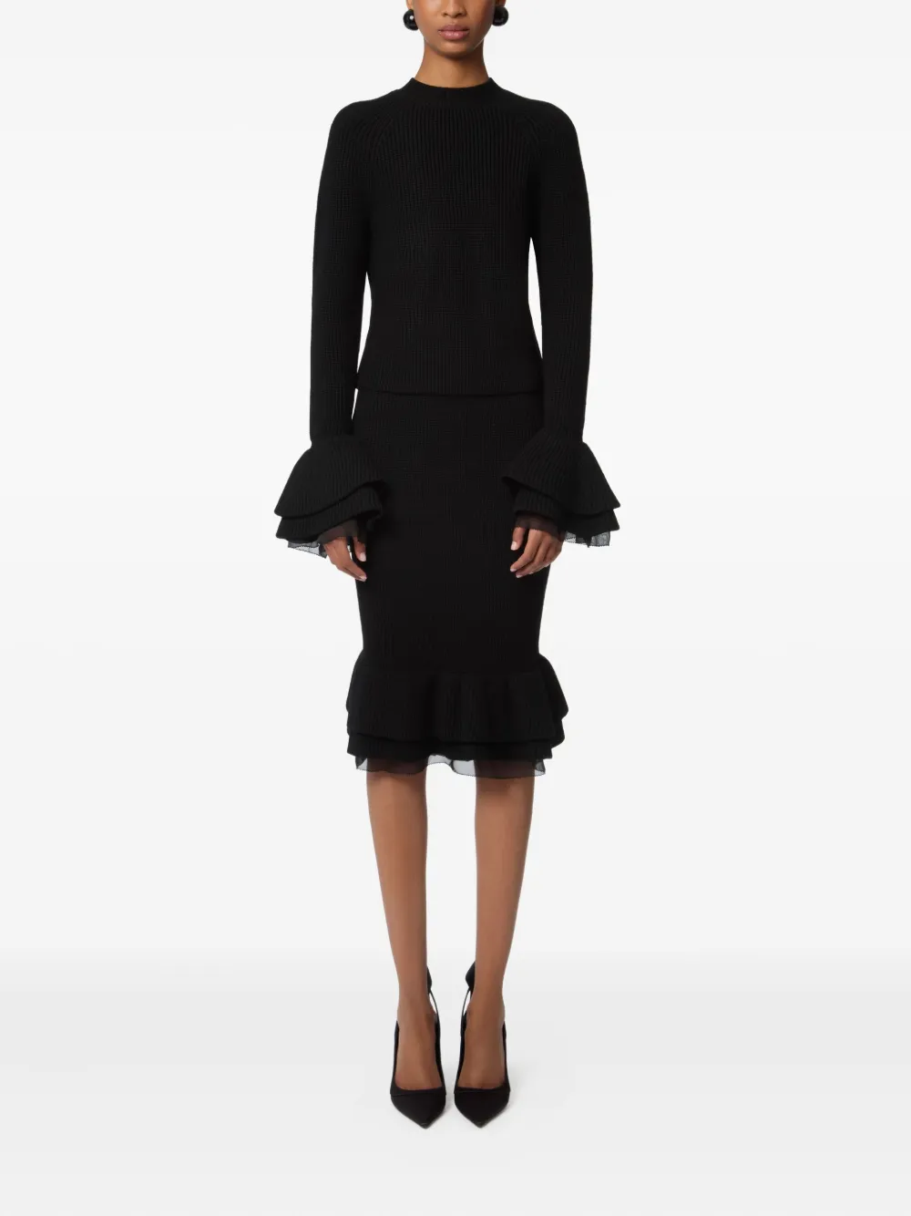 Nina Ricci ruffled knit skirt Zwart