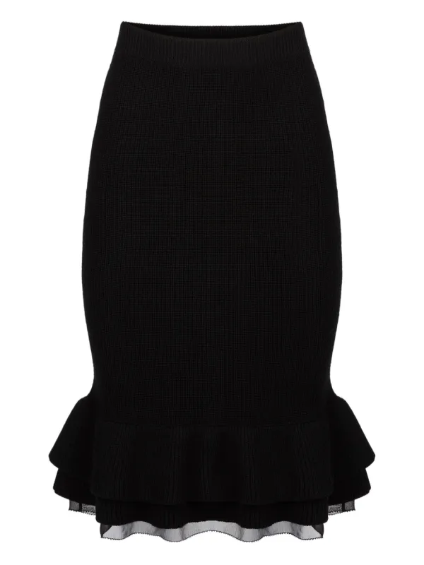 Nina Ricci Ruffled Knit Skirt in Black