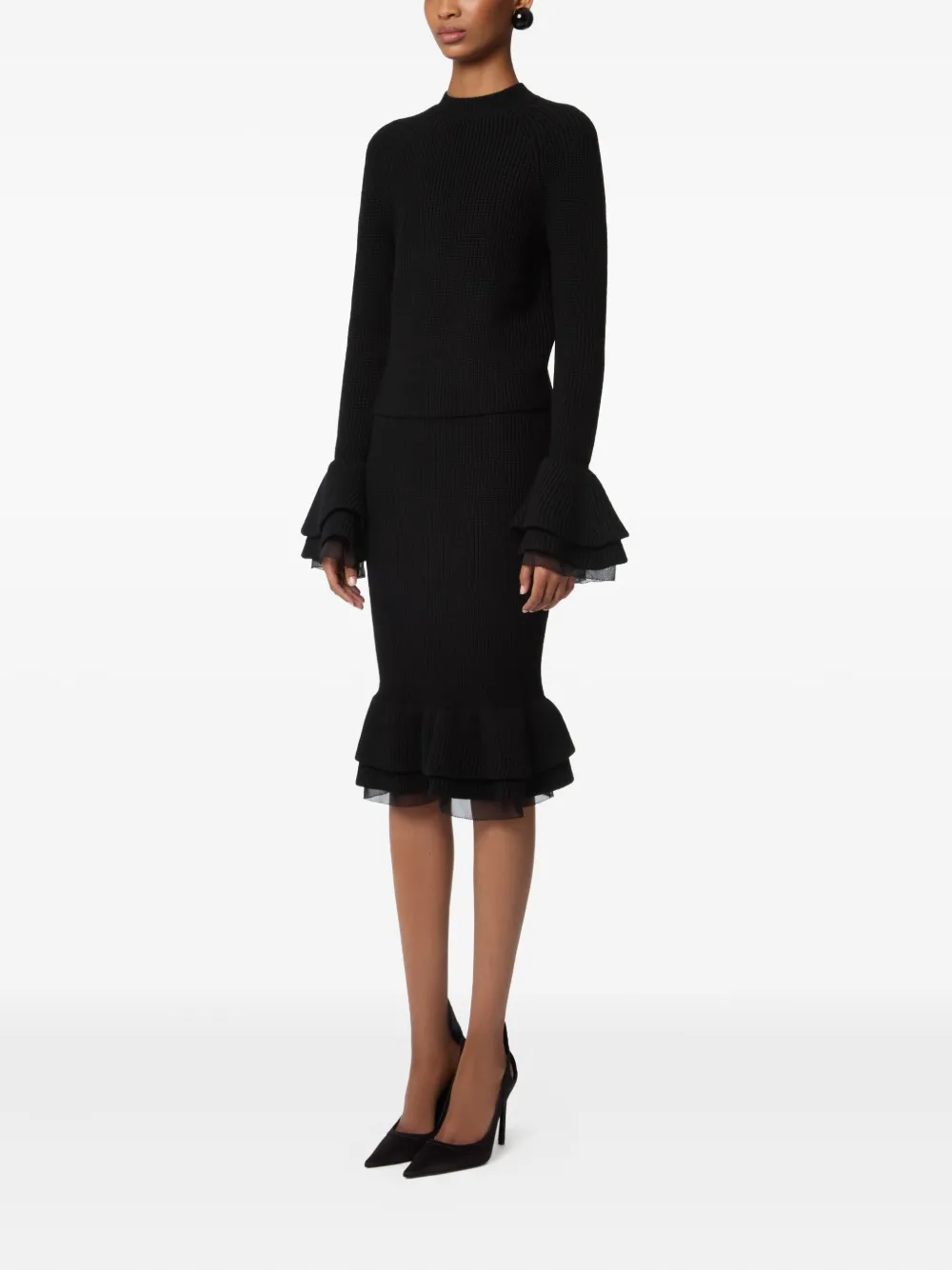 Nina Ricci ruffled knit skirt Zwart