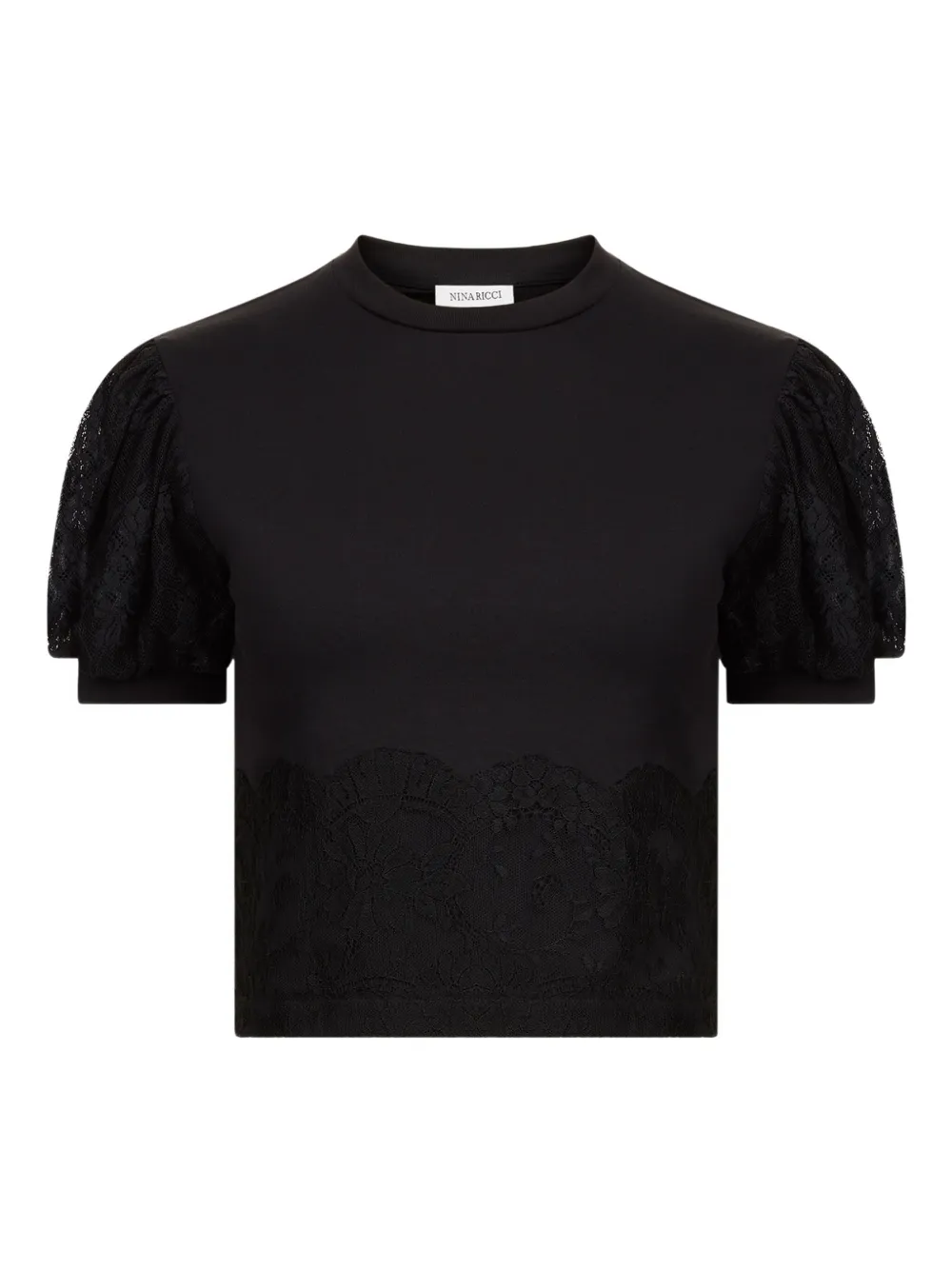 Nina Ricci lace-trimmed puff-sleeve top Zwart