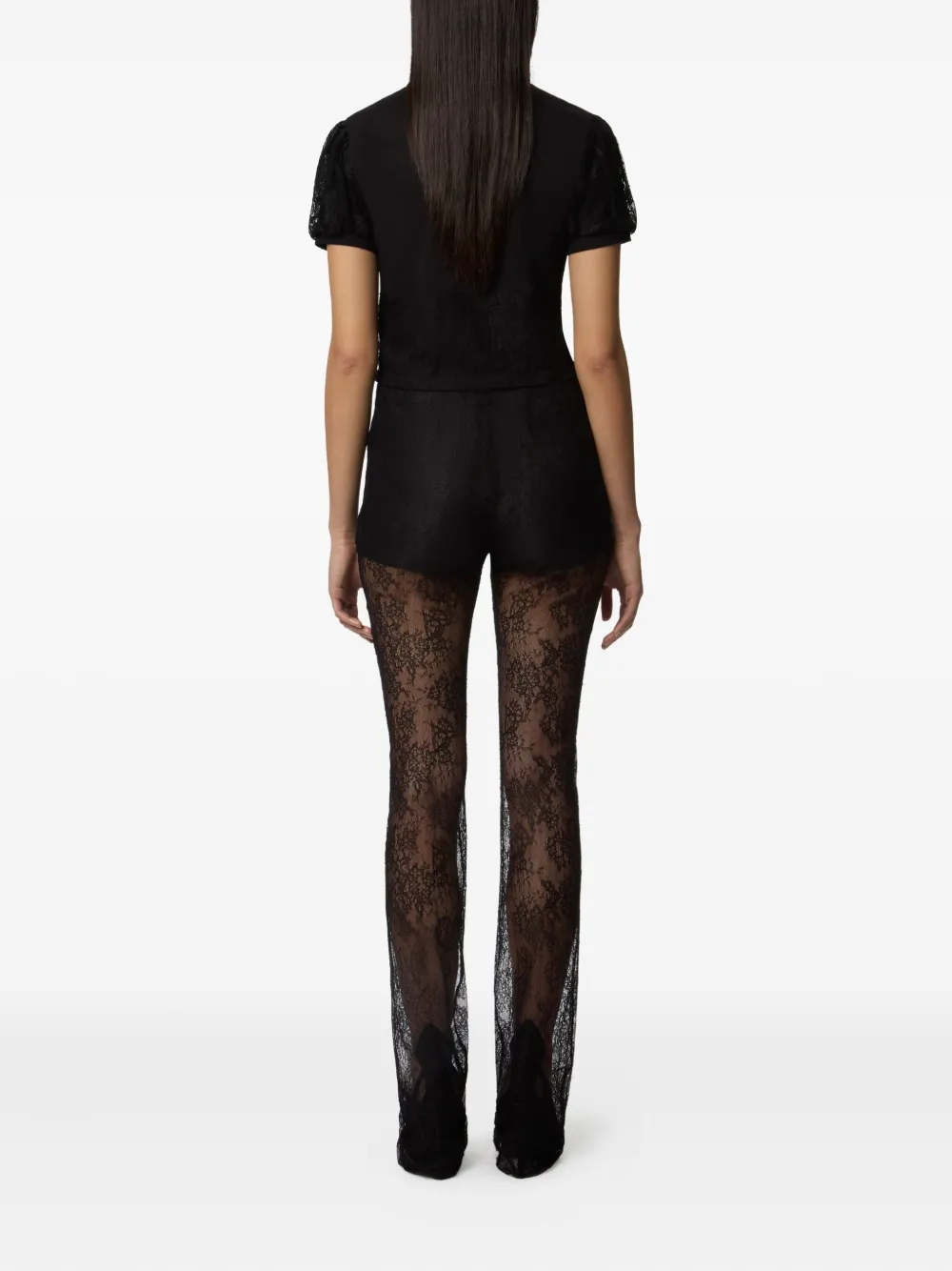 Nina Ricci lace-trimmed puff-sleeve top Zwart