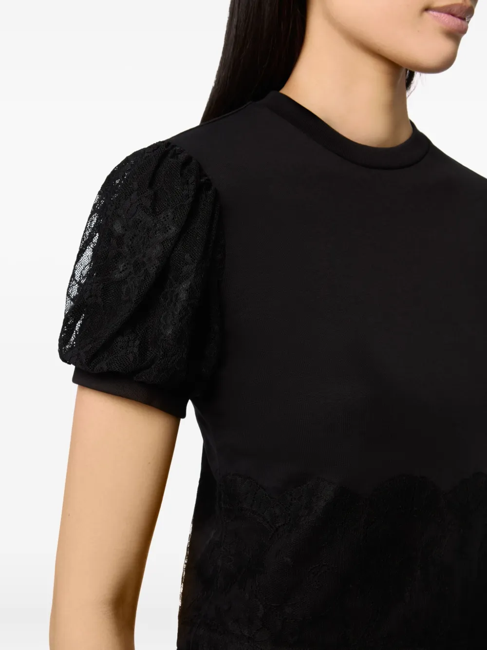 Nina Ricci lace-trimmed puff-sleeve top Zwart