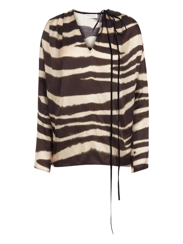Nina Ricci Zebra-print V-neck Top in Neutrals