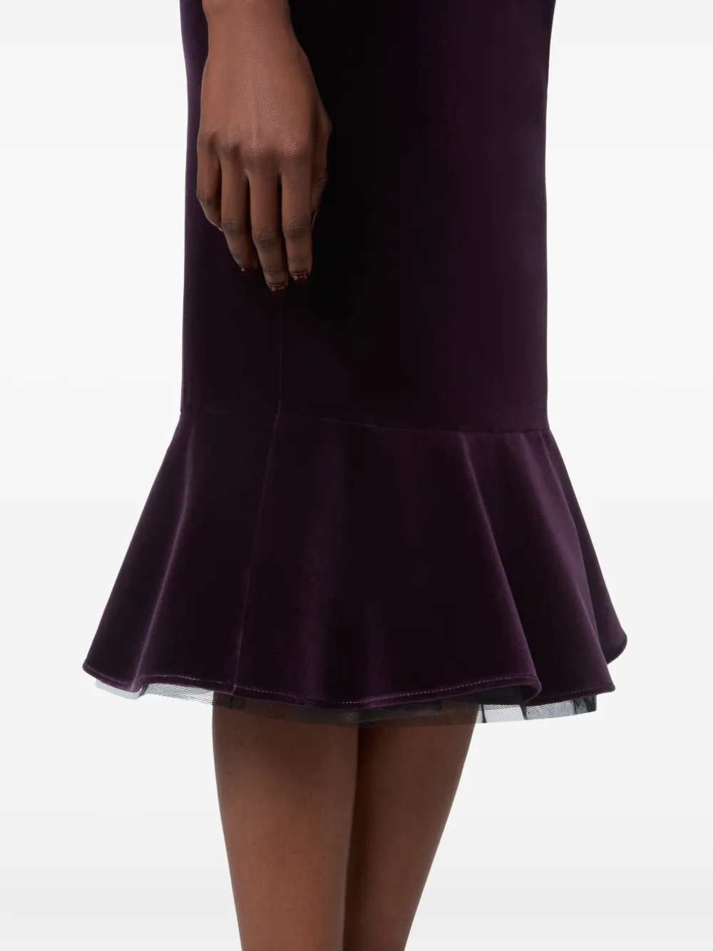 Nina Ricci Knee Length Velvet Skirt With Ruffled Hem In Burgundy