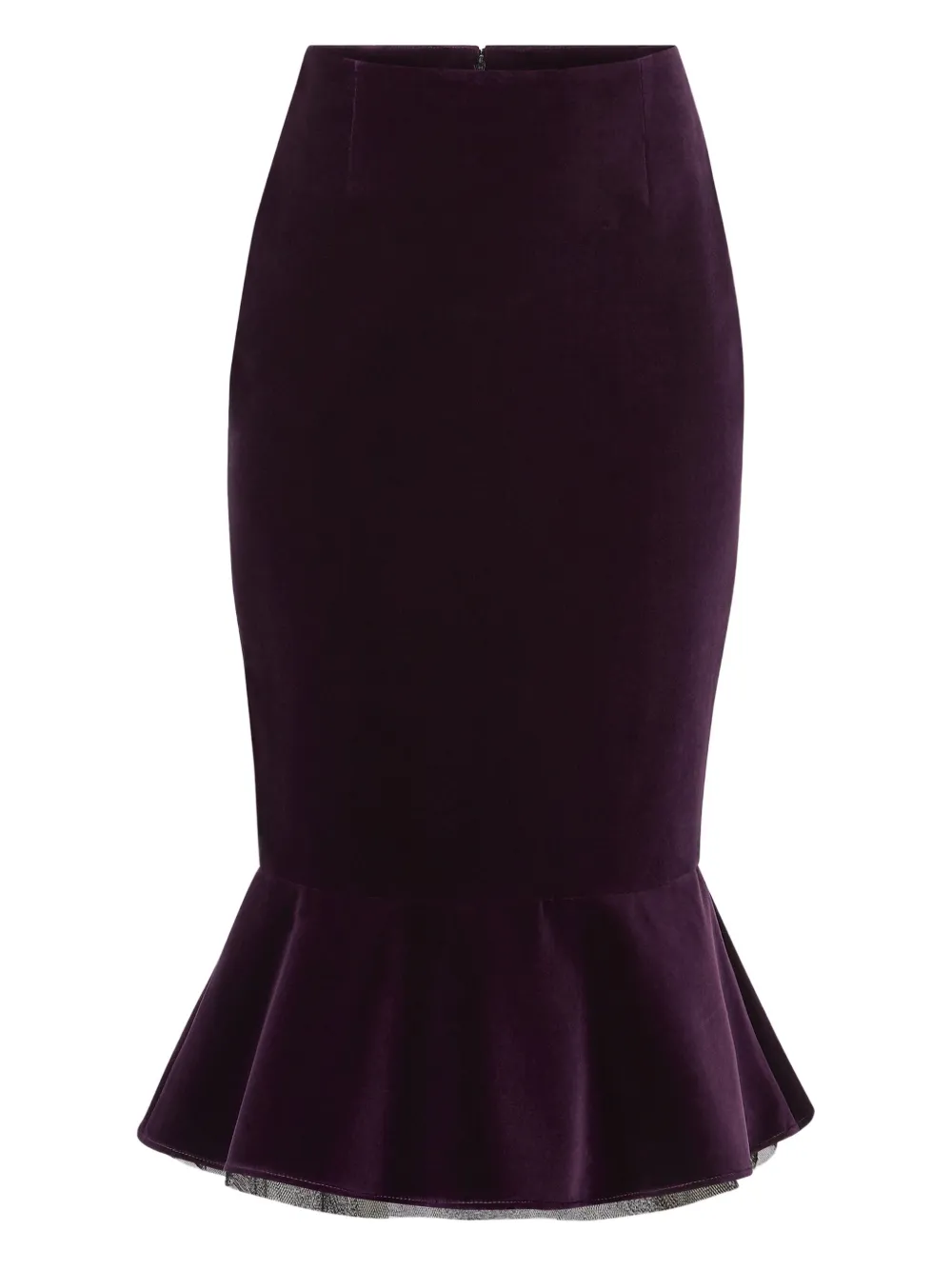 Nina Ricci Knee Length Velvet Skirt With Ruffled Hem In Burgundy