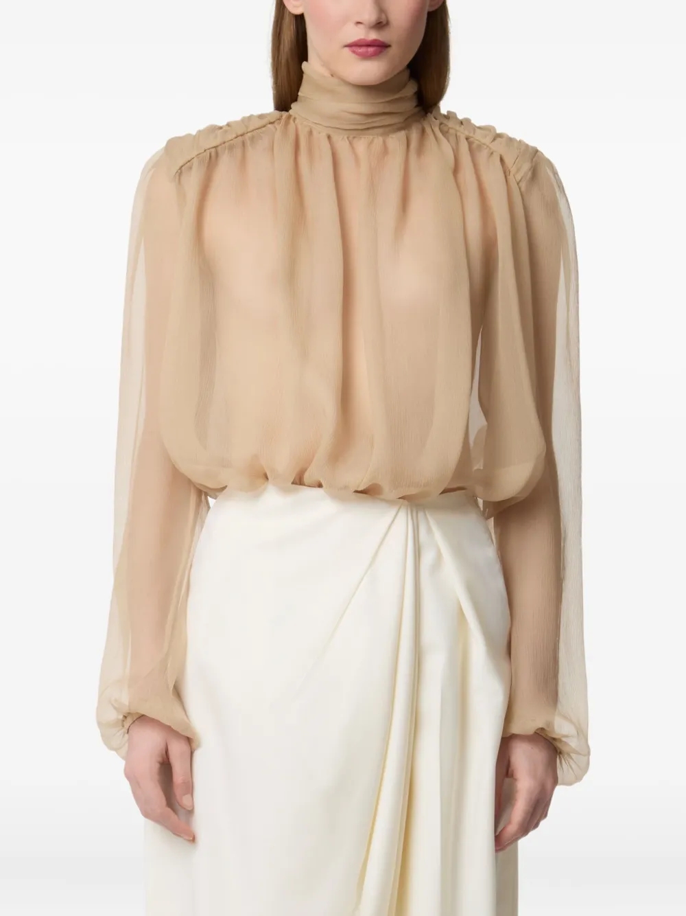 Nina Ricci Top met hoge hals en pofmouwen - Beige