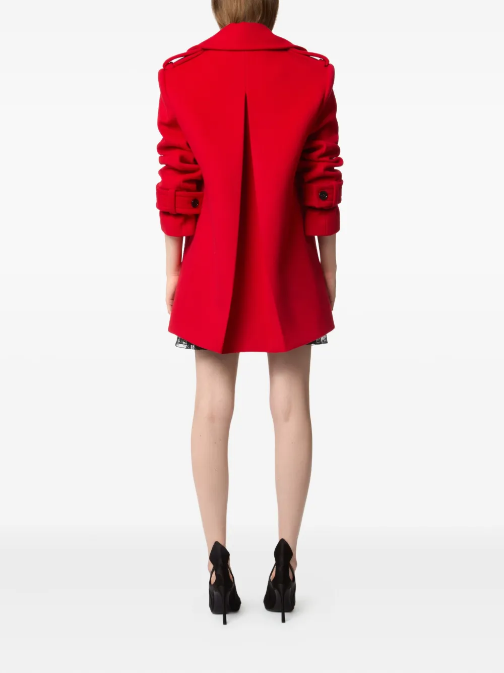 Nina Ricci Wollen jas met dubbele rij knopen Rood