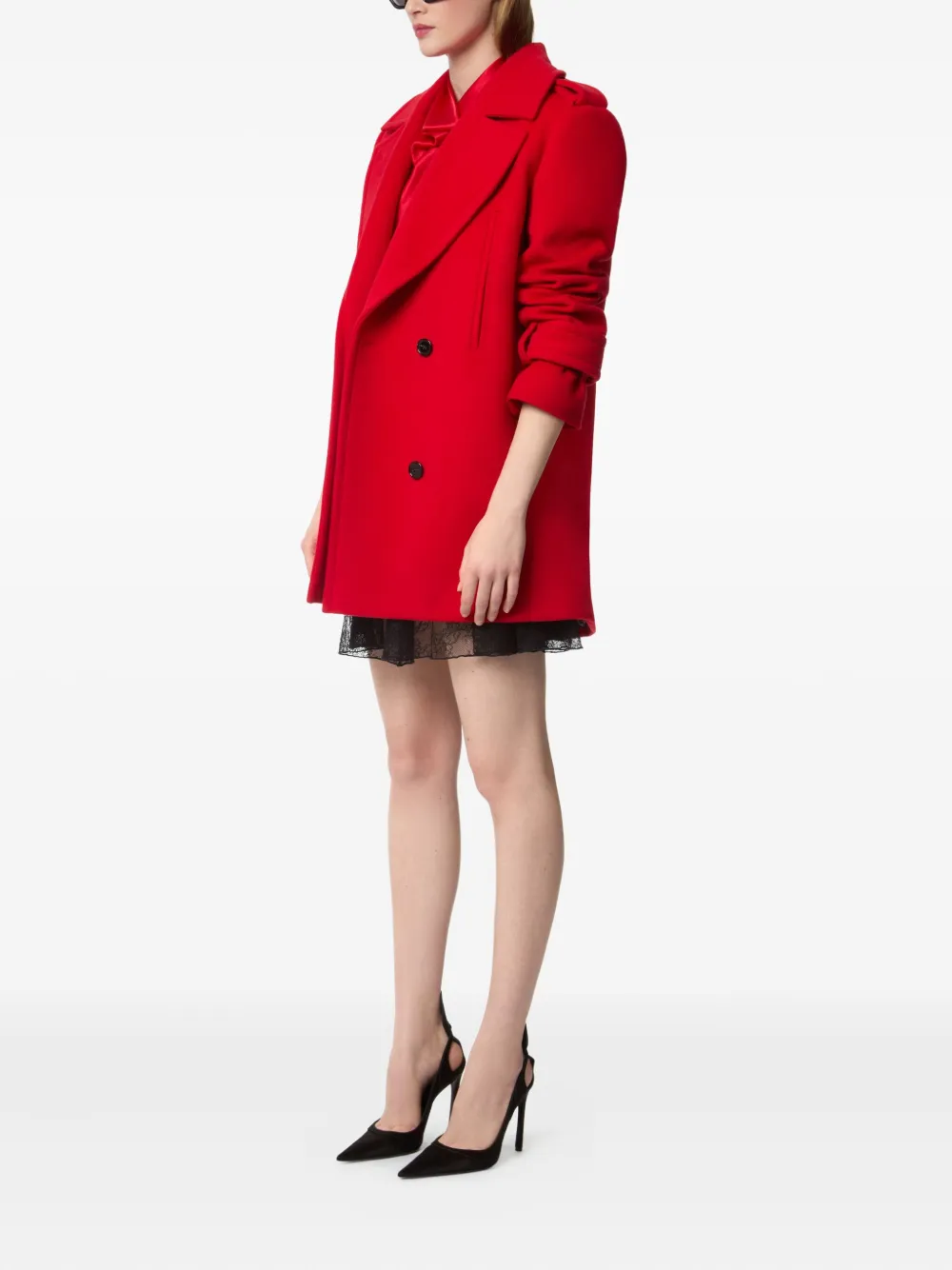 Nina Ricci Wollen jas met dubbele rij knopen Rood