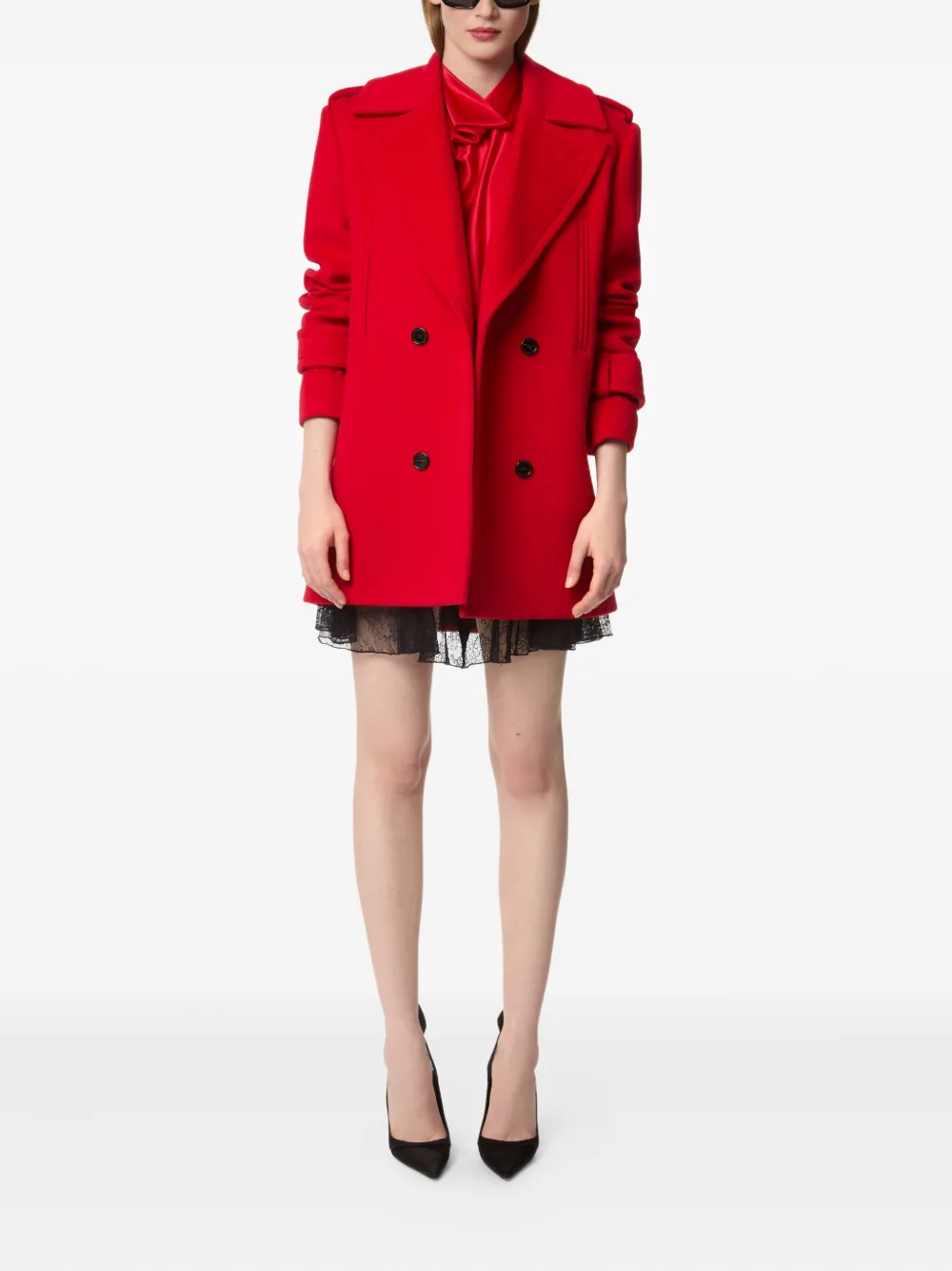 Nina Ricci Wollen jas met dubbele rij knopen Rood