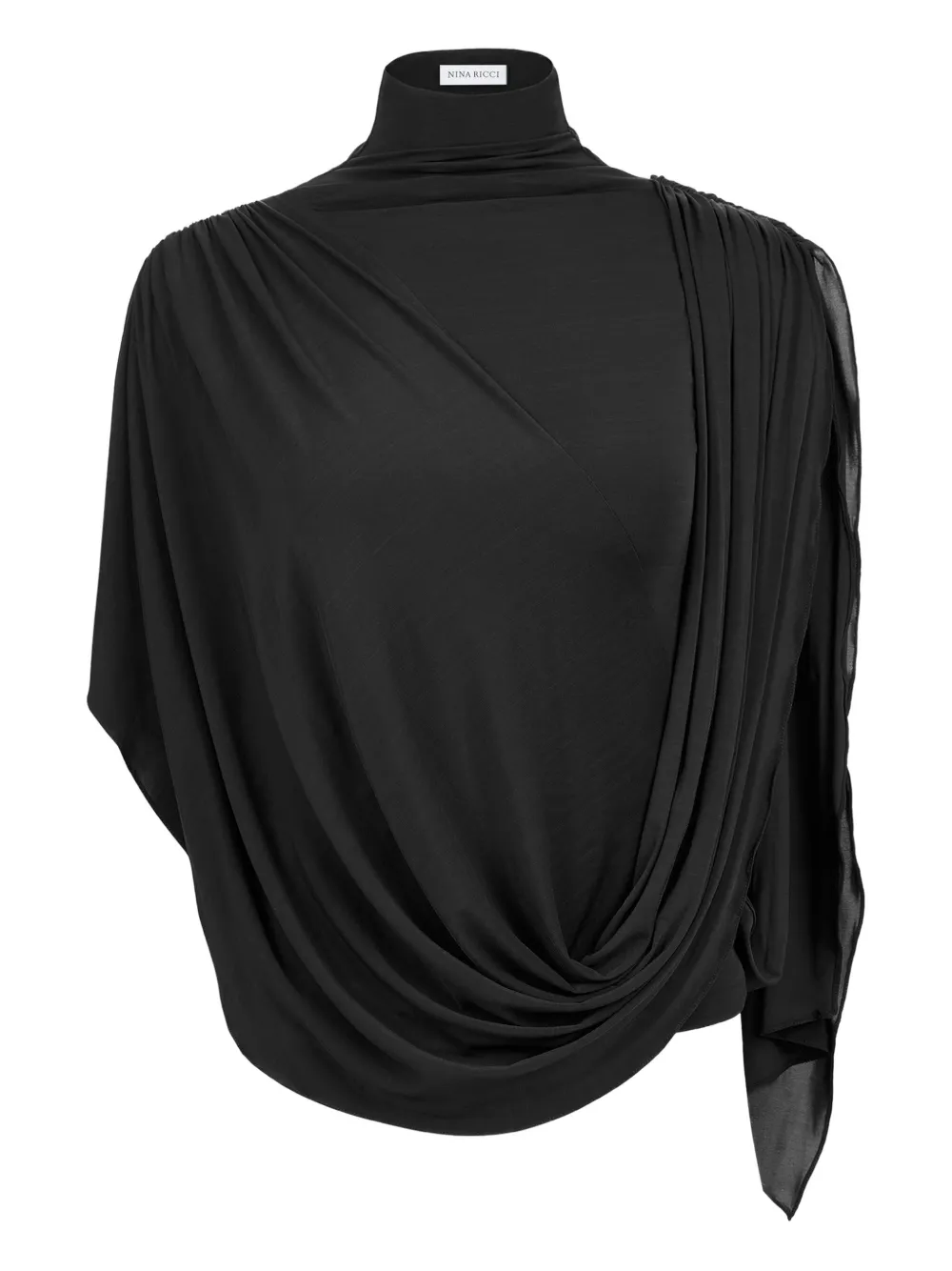 high-neck draped top