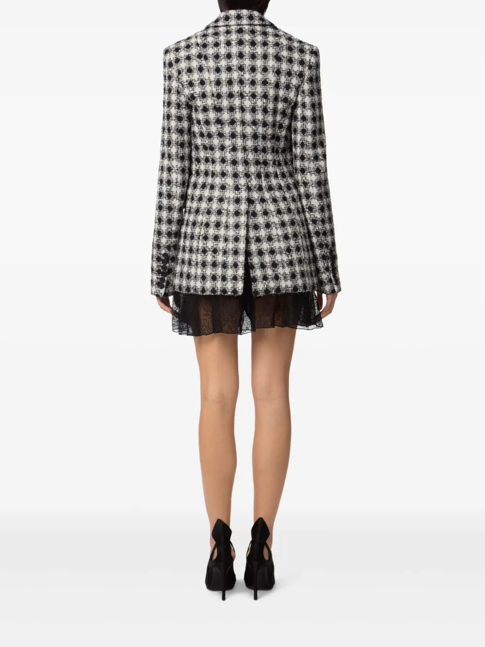 Nina Ricci Tweed geruit jack met dubbele rij knopen Zwart