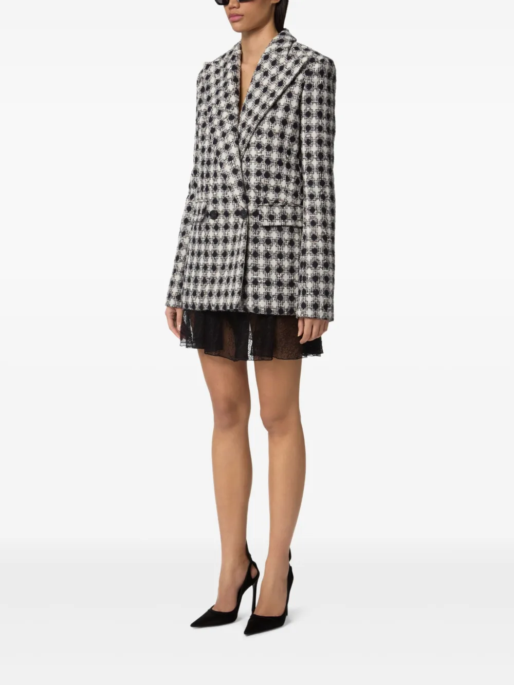 Nina Ricci Tweed geruit jack met dubbele rij knopen Zwart