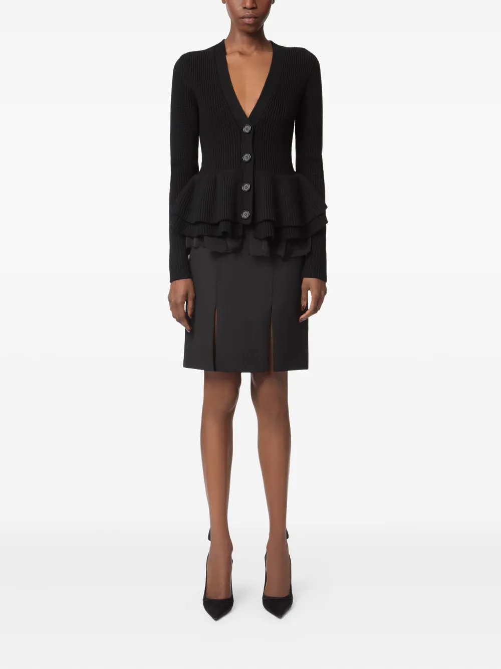 Nina Ricci ruffled peplum cardigan Zwart