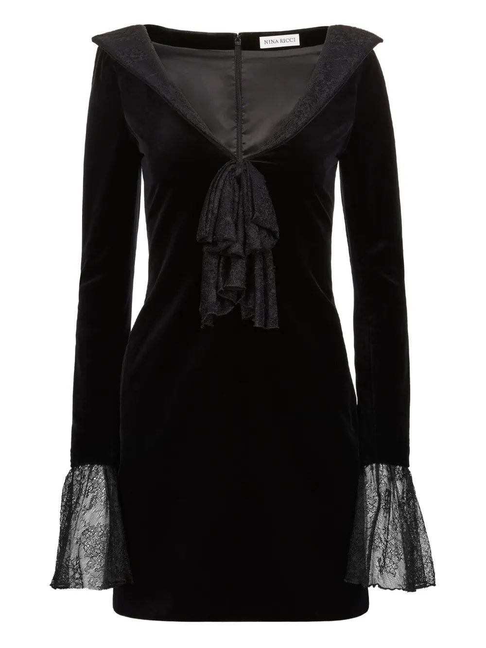 velvet lace-trimmed mini dress