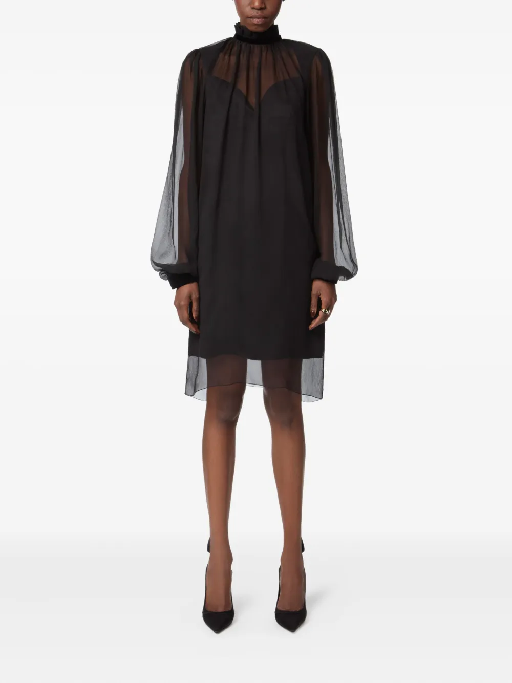 Nina Ricci high-neck balloon-sleeve mini dress Zwart