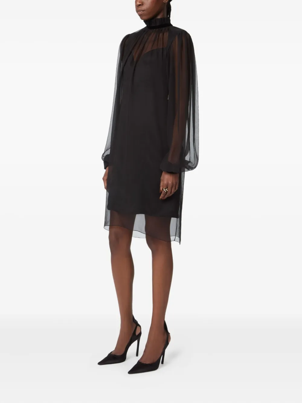 Nina Ricci high-neck balloon-sleeve mini dress Zwart