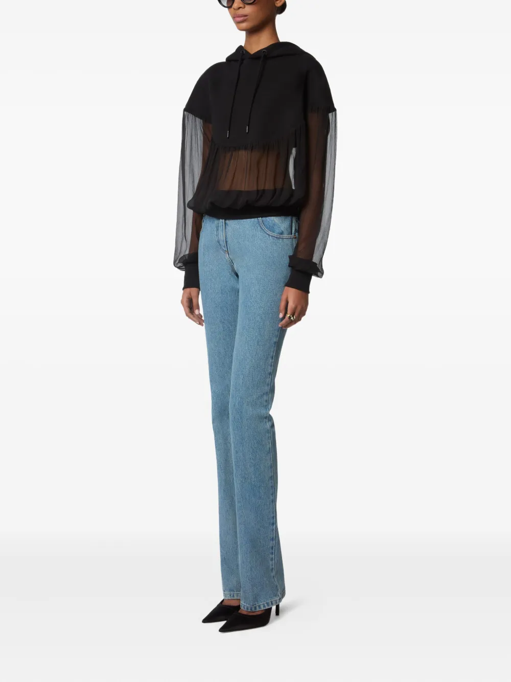 Nina Ricci Fleece hoodie met chiffon vlakken Zwart