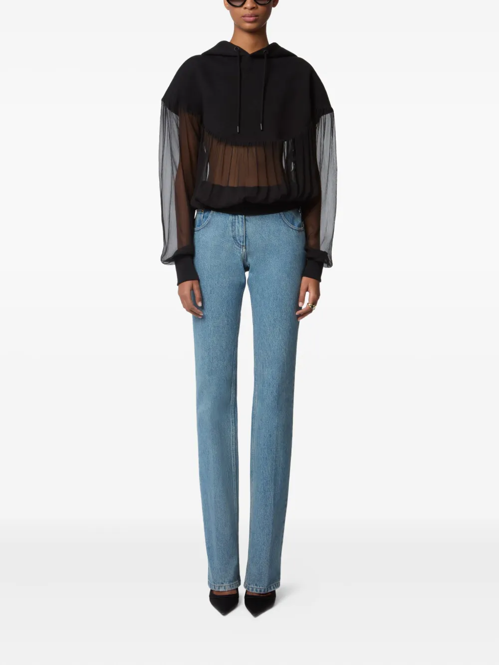 Nina Ricci Fleece hoodie met chiffon vlakken - Zwart