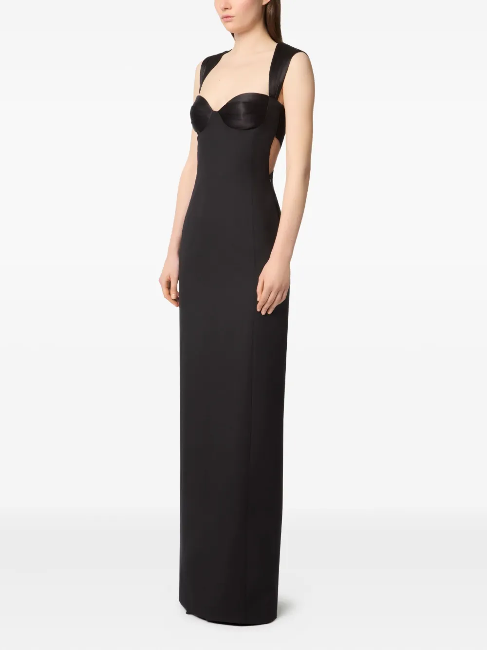 Nina Ricci Maxi-jurk met satijnen vlakken en open rug Zwart