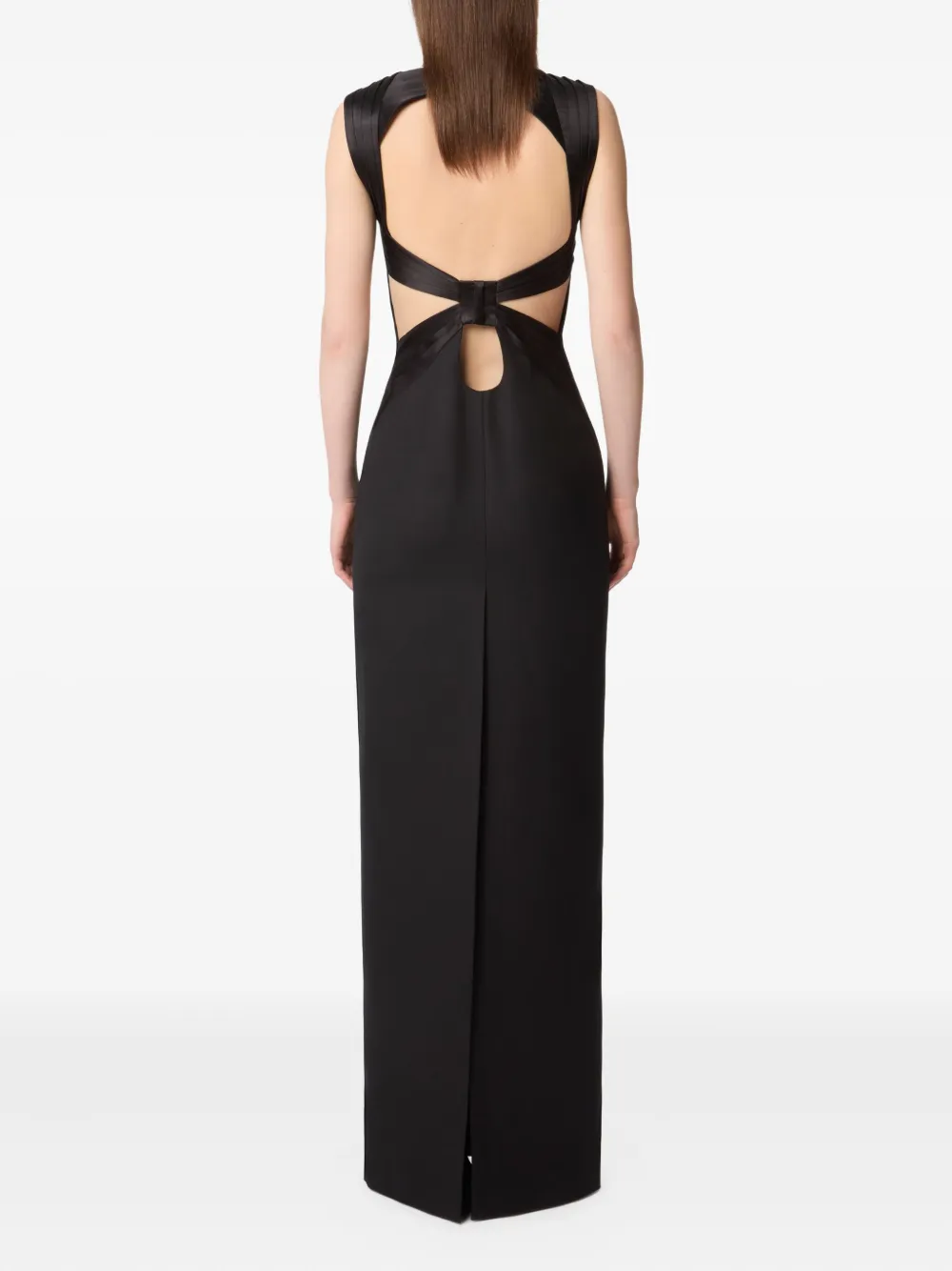 Nina Ricci Maxi-jurk met satijnen vlakken en open rug Zwart